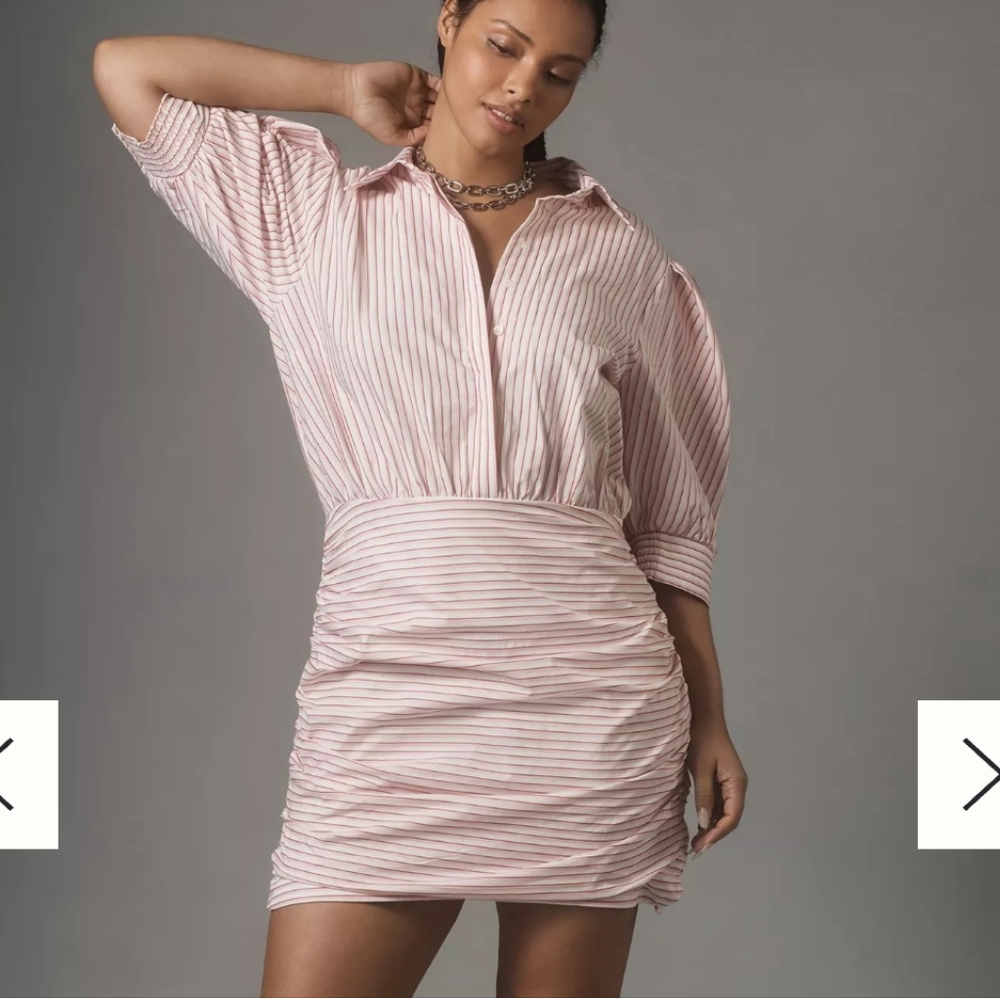 Maeve Fitted Ruched Mini Shirt Dress